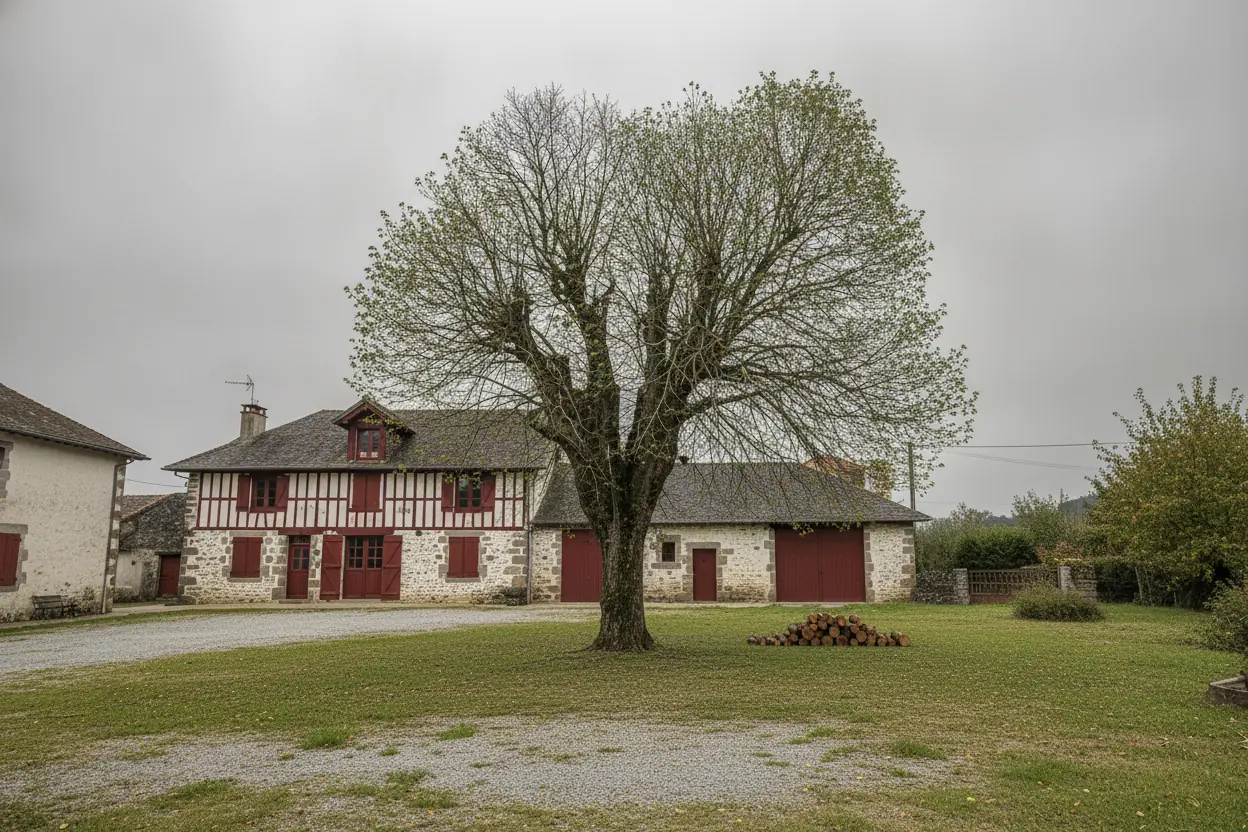 Même arbre au houppier allégé et bois mort retiré après taille sanitaire à Villefranque